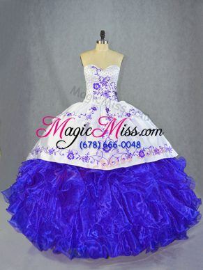 Excellent Blue And White Sleeveless Organza Brush Train Lace Up Sweet 16 Dress for Sweet 16 and Quinceanera