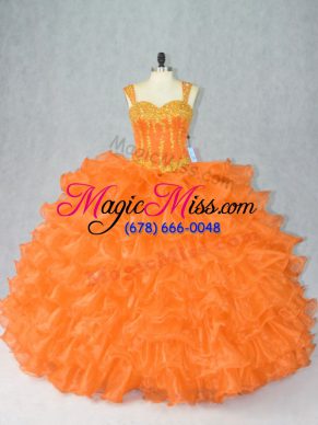 Floor Length Lace Up Quinceanera Dress Orange for Sweet 16 and Quinceanera with Beading and Ruffles