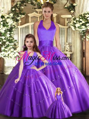 Floor Length Lace Up Vestidos de Quinceanera Purple for Sweet 16 and Quinceanera with Beading