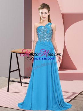Decent Blue Side Zipper Evening Party Dresses Beading Sleeveless Floor Length