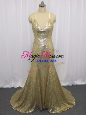 Wonderful Sequined Sleeveless Prom Dresses Brush Train and Sequins