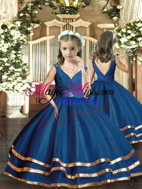 Beauteous Floor Length Backless Pageant Gowns For Girls Navy Blue for Party and Sweet 16 and Wedding Party with Beading
