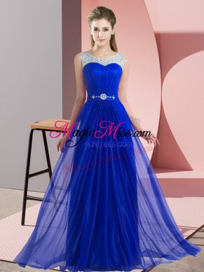 Inexpensive Royal Blue Scoop Neckline Beading Court Dresses for Sweet 16 Sleeveless Lace Up