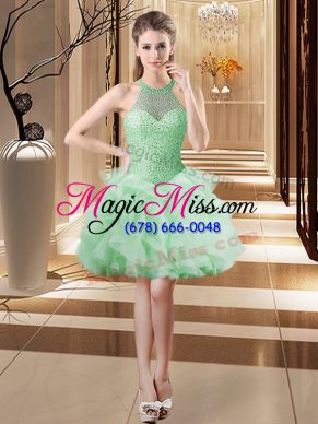 Sleeveless Lace Up Mini Length Beading and Ruffles Celebrity Evening Dresses
