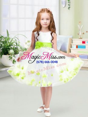 Designer Sleeveless Zipper Knee Length Appliques and Belt Flower Girl Dresses