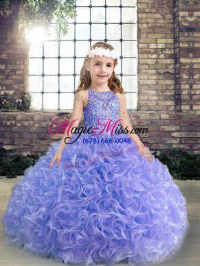Elegant Fabric With Rolling Flowers Sleeveless Floor Length Pageant Dress for Teens and Beading and Ruffles