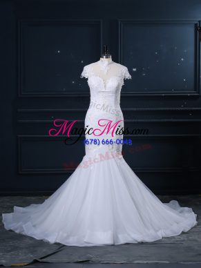 Pretty White Cap Sleeves Lace Clasp Handle Bridal Gown