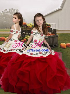 Exquisite Floor Length Red Child Pageant Dress Straps Sleeveless Lace Up