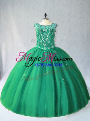 Ball Gowns Sweet 16 Quinceanera Dress Green Scoop Tulle Sleeveless Floor Length Lace Up