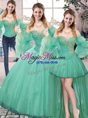 Turquoise Sweet 16 Dresses Sweet 16 and Quinceanera with Beading Sweetheart Sleeveless Lace Up