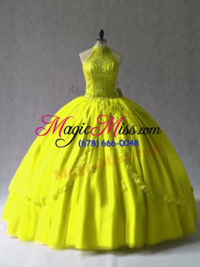 Classical Yellow Green Sleeveless Appliques Floor Length Sweet 16 Dress