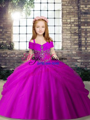 Fuchsia Sleeveless Tulle Lace Up Pageant Dress Toddler for Party and Wedding Party