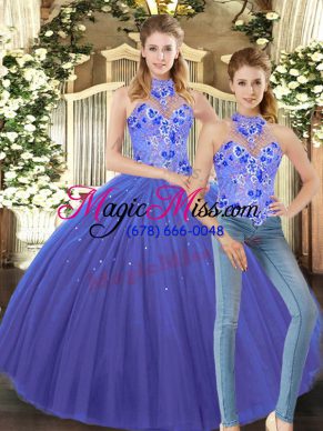 Beauteous Blue Sleeveless Tulle Lace Up Vestidos de Quinceanera for Sweet 16 and Quinceanera