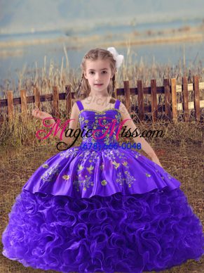 Purple Ball Gowns Embroidery Little Girls Pageant Dress Lace Up Fabric With Rolling Flowers Sleeveless