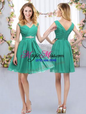 Turquoise Chiffon Zipper Dama Dress for Quinceanera Sleeveless Mini Length Belt