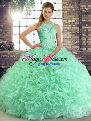 Apple Green Sleeveless Beading Floor Length Sweet 16 Dresses