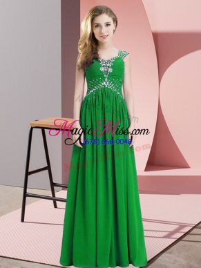 Green Empire Straps Cap Sleeves Chiffon Floor Length Beading Evening Outfits