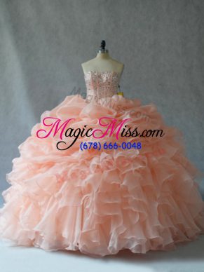 Stylish Ball Gowns Vestidos de Quinceanera Peach Strapless Organza Sleeveless Floor Length Lace Up