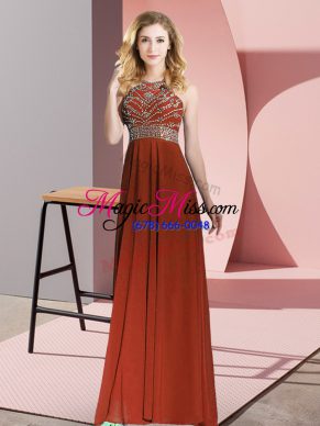 Pretty Rust Red Backless Scoop Beading Dress for Prom Chiffon Sleeveless