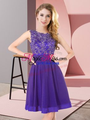 Lovely Purple Empire Scoop Sleeveless Chiffon Mini Length Backless Beading and Appliques Bridesmaids Dress