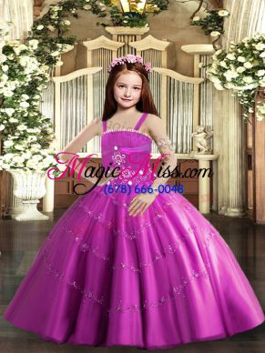 Sleeveless Floor Length Beading Lace Up Little Girls Pageant Dress Wholesale with Lilac