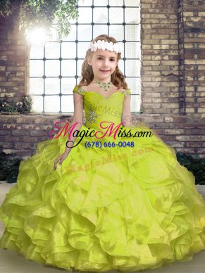 High Class Floor Length Ball Gowns Sleeveless Yellow Green Pageant Dresses Lace Up