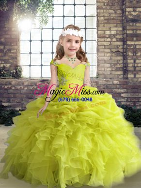 Modern Yellow Green Sleeveless Organza Lace Up Pageant Dress Wholesale for Party and Wedding Party