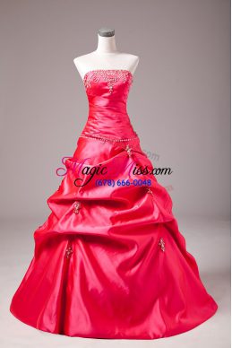 Vintage Hot Pink Ball Gowns Beading and Appliques Sweet 16 Dress Lace Up Taffeta Sleeveless Floor Length