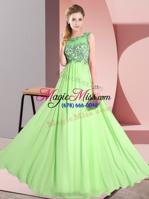 New Arrival Scoop Sleeveless Chiffon Quinceanera Dama Dress Beading and Appliques Backless