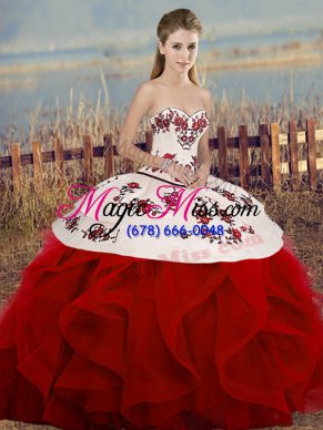 Sleeveless Embroidery and Ruffles and Bowknot Lace Up Quinceanera Gown