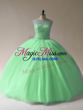 Perfect Ball Gowns Tulle Scoop Sleeveless Beading Floor Length Lace Up Ball Gown Prom Dress