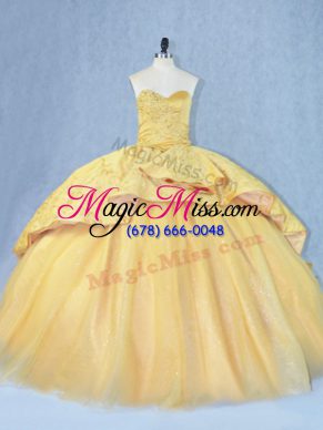 Admirable Sequined Sweetheart Court Train Lace Up Beading and Appliques Sweet 16 Quinceanera Dress in Gold