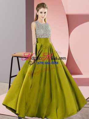 Olive Green Backless Prom Party Dress Beading Sleeveless Floor Length