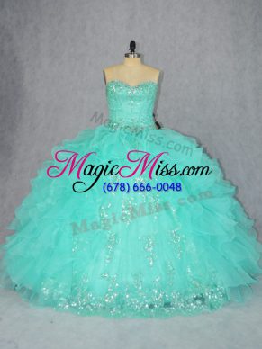 Designer Sleeveless Beading and Appliques Lace Up Quinceanera Dress