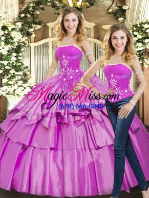 Modest Lilac Two Pieces Strapless Sleeveless Taffeta Floor Length Lace Up Beading Quinceanera Gown