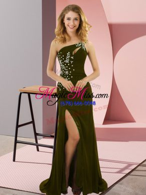 Delicate Column/Sheath Sleeveless Olive Green Evening Dress Sweep Train Lace Up