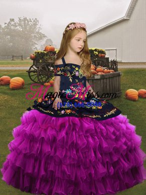Eye-catching Fuchsia Sleeveless Organza Lace Up Kids Pageant Dress for Party and Wedding Party