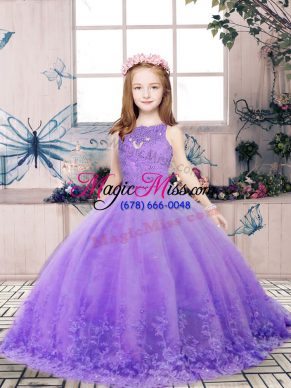 High Quality Scoop Sleeveless Tulle Girls Pageant Dresses Lace and Appliques Backless