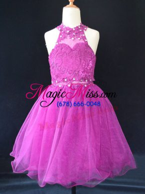 Halter Top Sleeveless Organza Flower Girl Dress Beading and Lace Lace Up