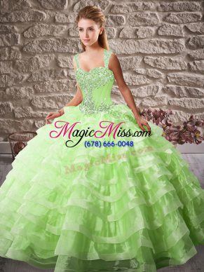 Straps Neckline Beading and Ruffled Layers Sweet 16 Quinceanera Dress Sleeveless Lace Up