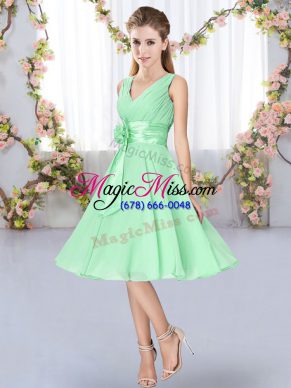 Apple Green Wedding Party Dress Wedding Party with Hand Made Flower V-neck Sleeveless Lace Up