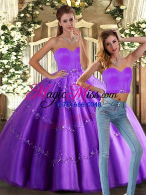 Cheap Floor Length Lace Up Quince Ball Gowns Eggplant Purple for Sweet 16 and Quinceanera with Beading