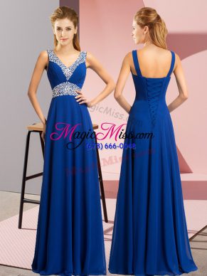 Floor Length Royal Blue Prom Dress Chiffon Sleeveless Beading