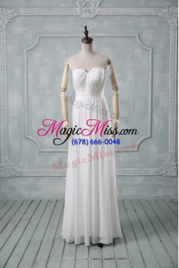 High Class White Sleeveless Floor Length Ruching Zipper Wedding Gowns