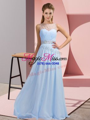 Scoop Sleeveless Going Out Dresses Floor Length Beading Blue Chiffon