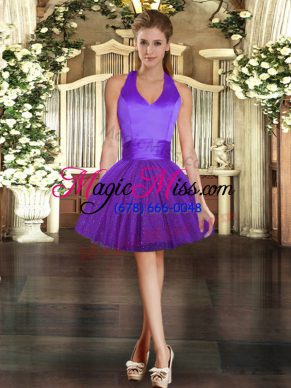 Halter Top Sleeveless Lace Up Prom Dresses Purple Tulle