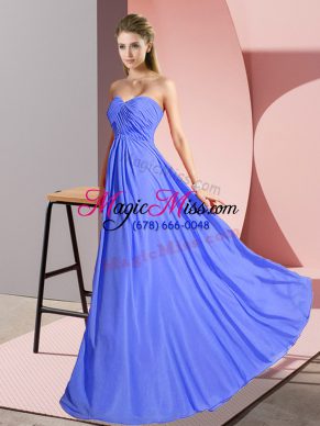 Great Blue Chiffon Lace Up Going Out Dresses Sleeveless Floor Length Ruching