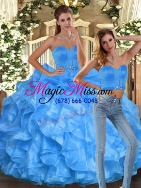 Modest Floor Length Baby Blue Sweet 16 Quinceanera Dress Sweetheart Sleeveless Lace Up