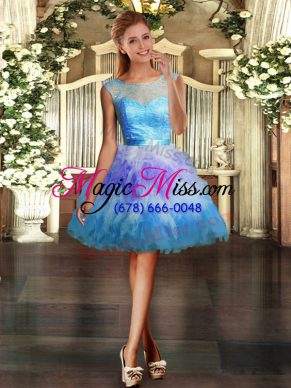 Fine Mini Length Multi-color Dress for Prom Tulle Sleeveless Lace and Ruffles