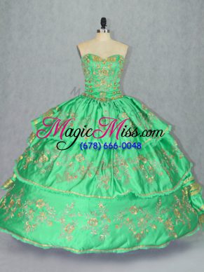 Fitting Sleeveless Lace Up Floor Length Embroidery and Ruffled Layers Sweet 16 Quinceanera Dress